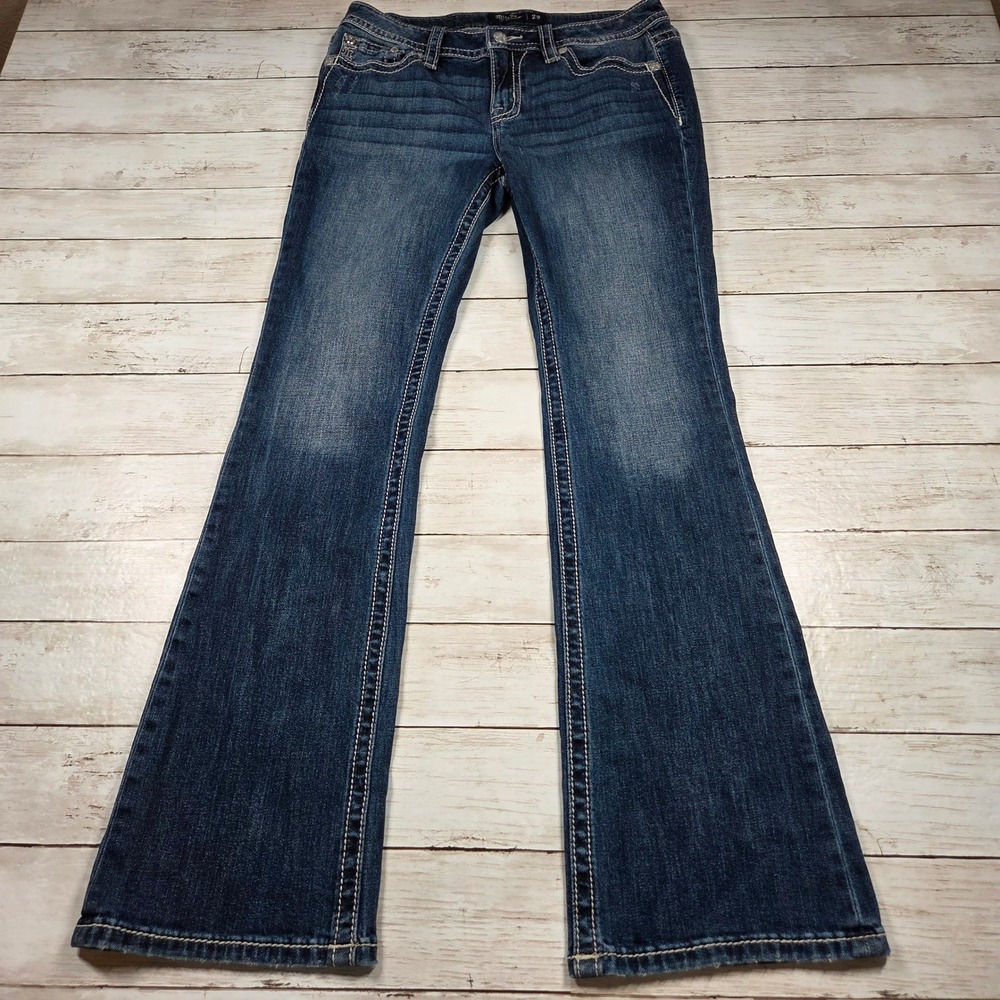 Miss Me Mid-Rise Bootcut Jeans M3444B120V Women 29 Dark Wash Embellished Denim